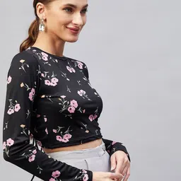 RARE Floral Printed Styled Back Lace-Up Crop Top image 3