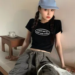 LULU & SKY Typography Printed Casual Cropped T-Shirt image 4