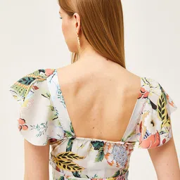 Olalook Floral Print Sweetheart Neck Flutter Sleeve Wrap Crop Top image 4