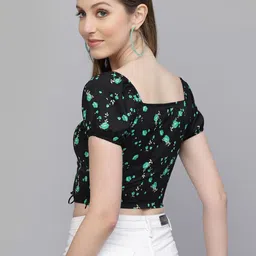 aayu Floral Printed Ruched Crepe Crop Top image 4
