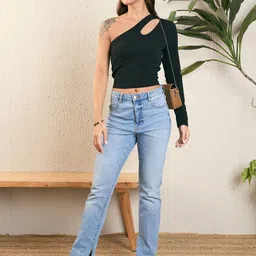 Kibo One Shoulder Cut-out Fitted Crop Top image 3