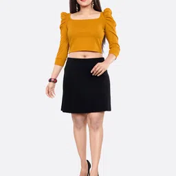LONDON BELLY Yellow Solid Puff Sleeve Crop Top image 5