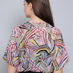 Baawri Abstract Print V-Neck Kimono Sleeves Wrap Top image 5