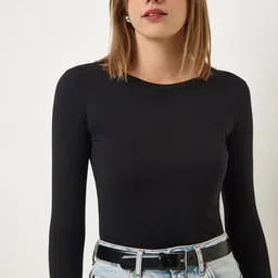 Happiness istanbul Round Neck Long Sleeves Crop Top image 5