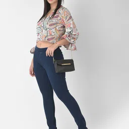 VELDRESS White & Pink Ethnic Print Crop Top image 5