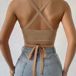 Stylecast X Slyck Shoulder Strapped Fitted Crop Top image 3