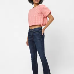 ONLY Pink & White Checked Crop Top image 5