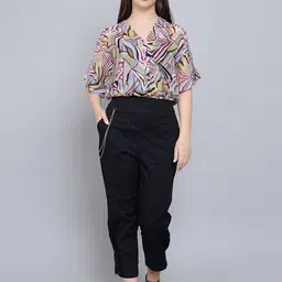 Baawri Abstract Print V-Neck Kimono Sleeves Wrap Top image 2