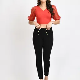 V&M V-Neck Puff Sleeve Fitted Crop Top image 2