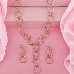 Estele Rose Gold Plated CZ Studded Elliptical Shaped Necklace Set-picture-40