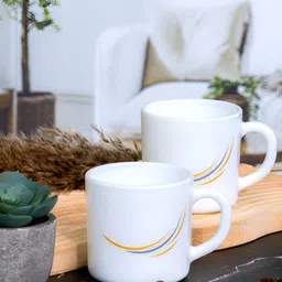 Cello White & Yellow 6Pcs Printed Opalware Glossy Cups 180ml Each image 4