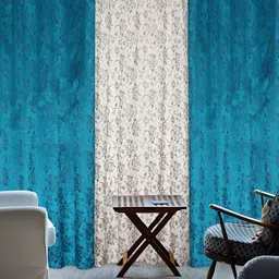 Kraftiq Homes Blue & White 3 Pieces Room Darkening Window Curtains-image-94