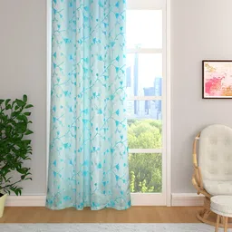 THE CONVERSION Turquoise Blue Floral Room Darkening Long Door Curtain-image-77