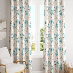 Trance Home Linen White & Blue 2Pcs Floral Printed Cotton Window Curtains-picture-17