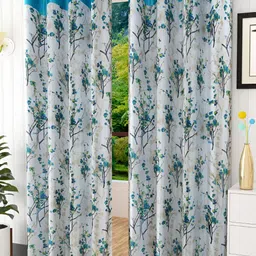 REYANSH DECOR Turquoise Blue & Off White 2 Pieces Floral Window Curtains-picture-14