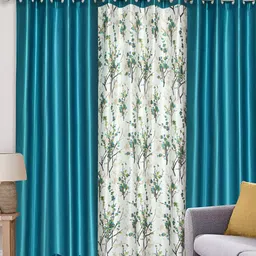 REYANSH DECOR Turquoise Blue & White 2 Pieces Floral Regular Door Curtains-image-88