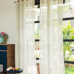 URBAN SPACE White & Gold-Toned 2 Pieces Printed Sheer Window Curtains-image-90