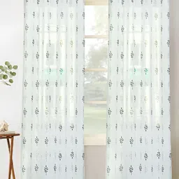 HOMADORN White & Green 2 Pieces Floral Printed Sheer Window Curtain-picture-41