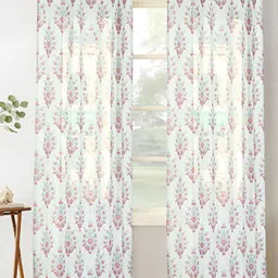 HOMADORN White & Pink Floral Sheer Window Curtain-image-84
