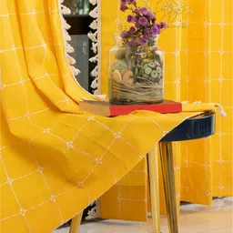 URBAN SPACE Yellow & White Embroidered Door Curtain-picture-32