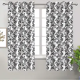 Airwill Black White 2 Pieces Floral Cotton Room Darkening Window Curtain-picture-38