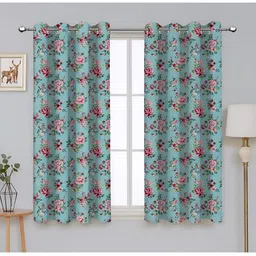 Airwill Green Pink 2 Pieces Floral Cotton Room Darkening Window Curtain-image-19