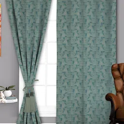 Parda Sansar Grey & Teal Green 2 Pieces Abstract Printed Room Darkening Window Curtains-picture-36