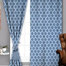 Parda Sansar Blue 2 Pieces Ethnic Motifs Printed Room Darkening Window Curtains-picture-22