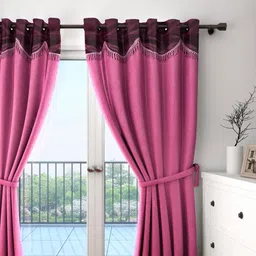 Cortina Purple & Pink Single Fancy Valance Plain Door Curtain-picture-7