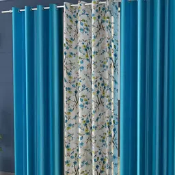 Shopgallery Teal 3 Pieces Floral Room Darkening Door Curtain-image-44