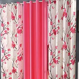 Shopgallery Pink & White 3 Pieces Floral Room Darkening Door Curtain-image-9