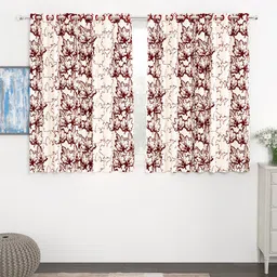 Story@home Off White & Maroon Set of 4 300GSM Semi Blackout Window Curtains-image-20