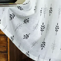 HOMADORN White & Green Floral Eyelet Sheer Linen Window Curtain image 2