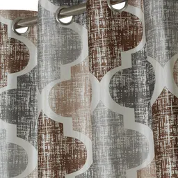 Home Sizzler Pack Of 2 Brown & Grey Geometric Window Curtain image 2