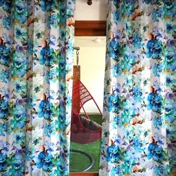 TARA- Sparkling Homes Blue & White Floral Printed Door Curtain image 5