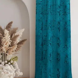 Kraftiq Homes Green 2 Pieces Floral Velvet Room Darkening Long Door Curtains image 5