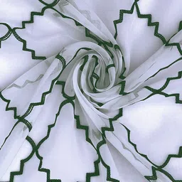 Cortina White & Green Set of 2 Embroidered Sheer Window Curtain image 4