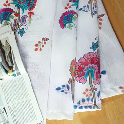 HOMADORN White & Red 2 Pieces Floral Printed Sheer Window Curtain image 4