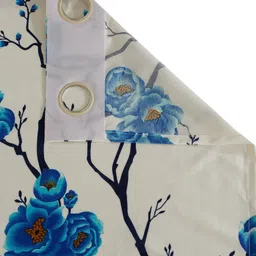 Fashion String Blue & Off White Set of 2 Floral Printed Door Curtain image 3