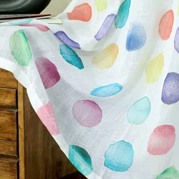 HOMADORN White & Pink 2 Pieces Geometric Eyelet Sheer Linen Window Curtain image 2