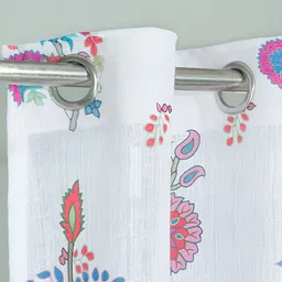 HOMADORN White & Red 2 Pieces Floral Printed Sheer Window Curtain image 5