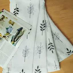 HOMADORN White & Green Floral Eyelet Sheer Linen Window Curtain image 4