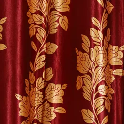HANDICRAFT PALACE Maroon & Orange Set of 2 Floral Black Out Door Curtain image 2