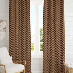 RIDHAAN Beige & Brown 2 Pieces Zig Zag Embellished Room Darkening Door Curtain-picture-16