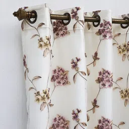 Ariana White & Brown Floral Black Out Window Curtain image 4