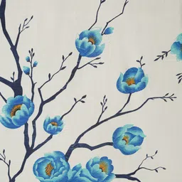 Fashion String Blue & Off White Set of 2 Floral Printed Door Curtain image 5