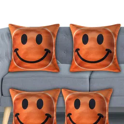 Kuber Industries Orange & Black Set of 4 Geometric Velvet Square Cushion Covers-picture-46