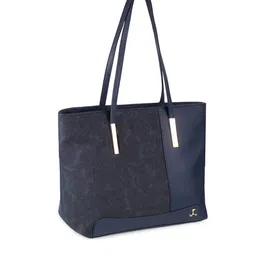 Mochi Blue Textured PU Shopper Shoulder Bag with Cut Work image 3