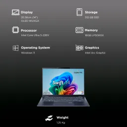 acer Swift 14 AI SF14-51 Intel Core Ultra 5 Thin & Light Laptop (16GB, 512GB SSD, Windows 11 Home, 14 inch OLED WUXGA Display, MS Office, Steam Blue, 1.25 KG) image 2