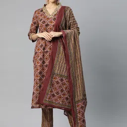 Yuris Women Ethnic Motifs Embroidered Regular Mirror Work Pure Cotton Kurta with Trousers & With Dupatta-picture-28